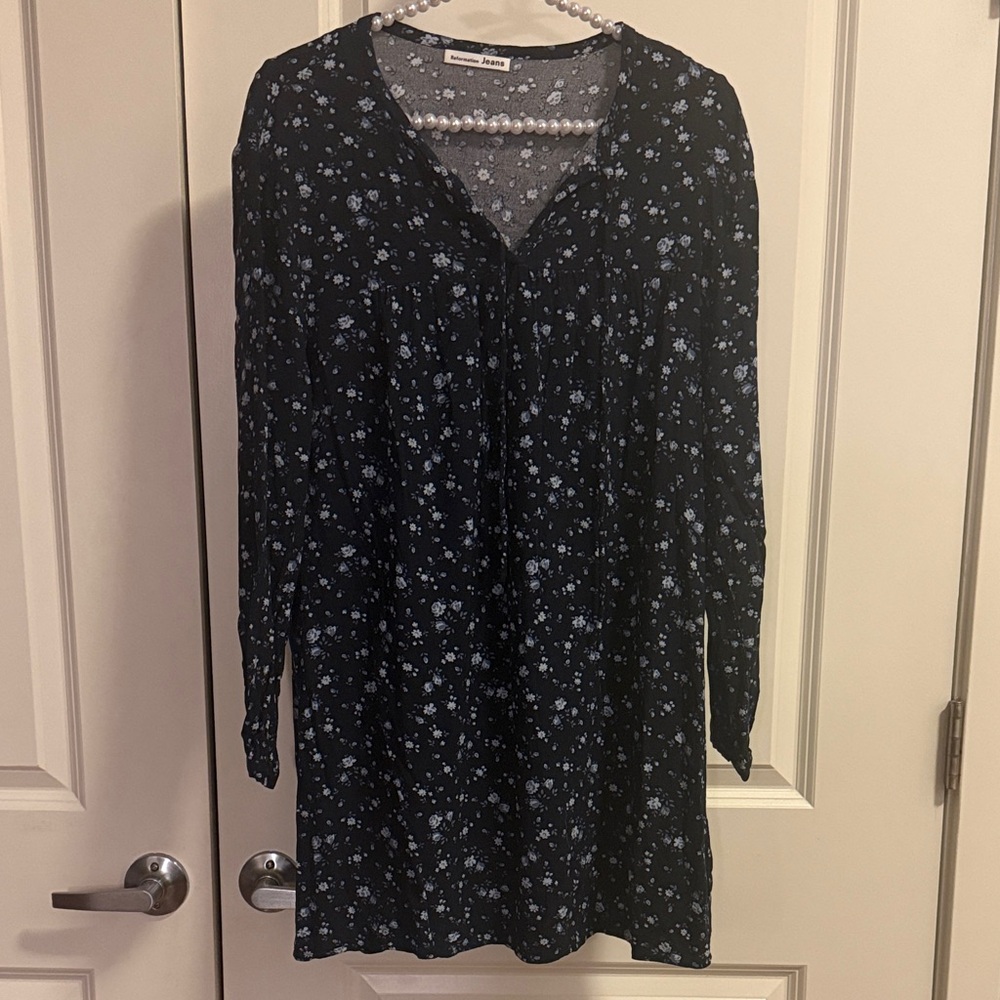 EUC Reformation Navy Blue Floral Print Cotswold Mini Dress Size Large - Picture 4 of 8